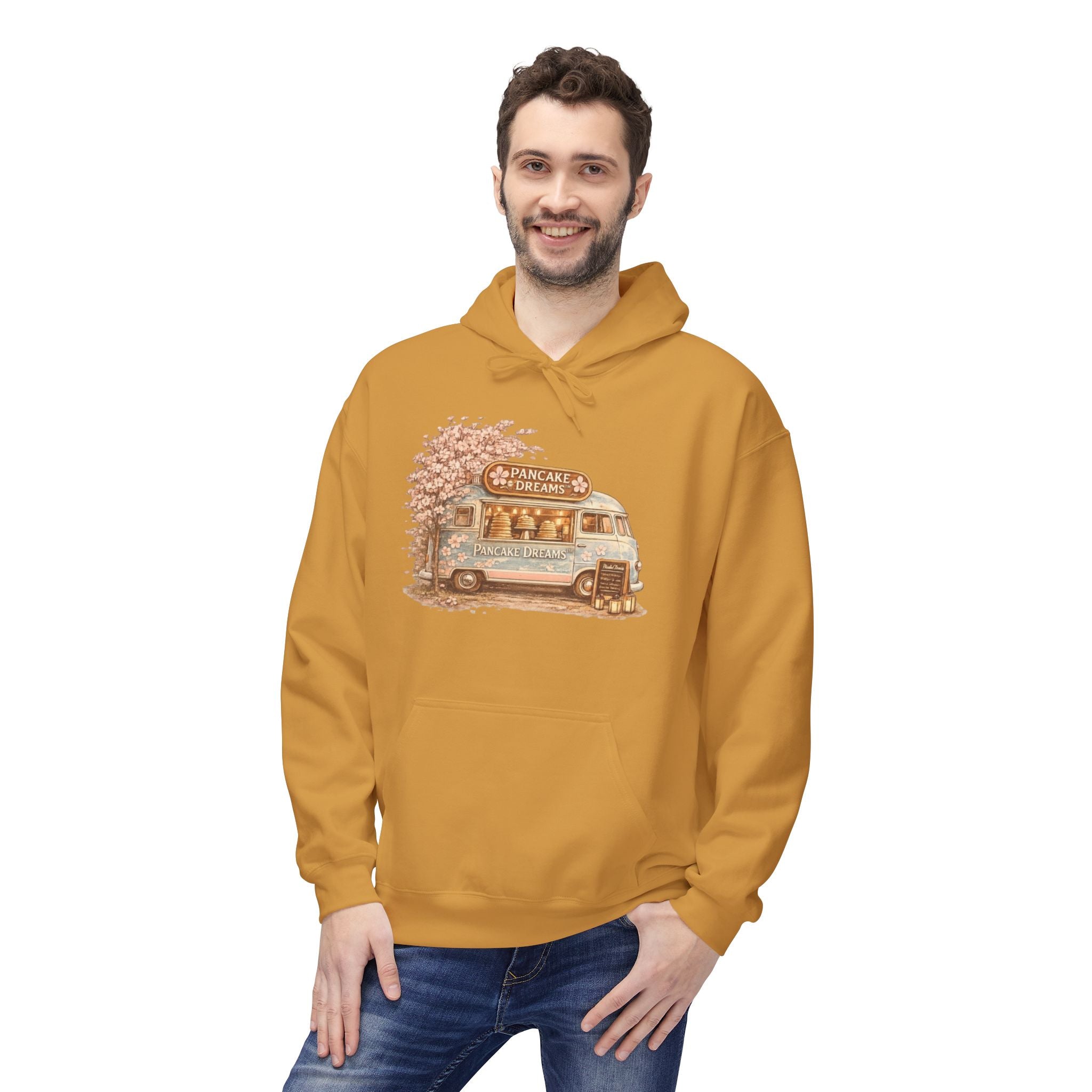 Pancake Dreams™ Vintage Camper Hoodie — Retro RV Travel Graphic Pullover
