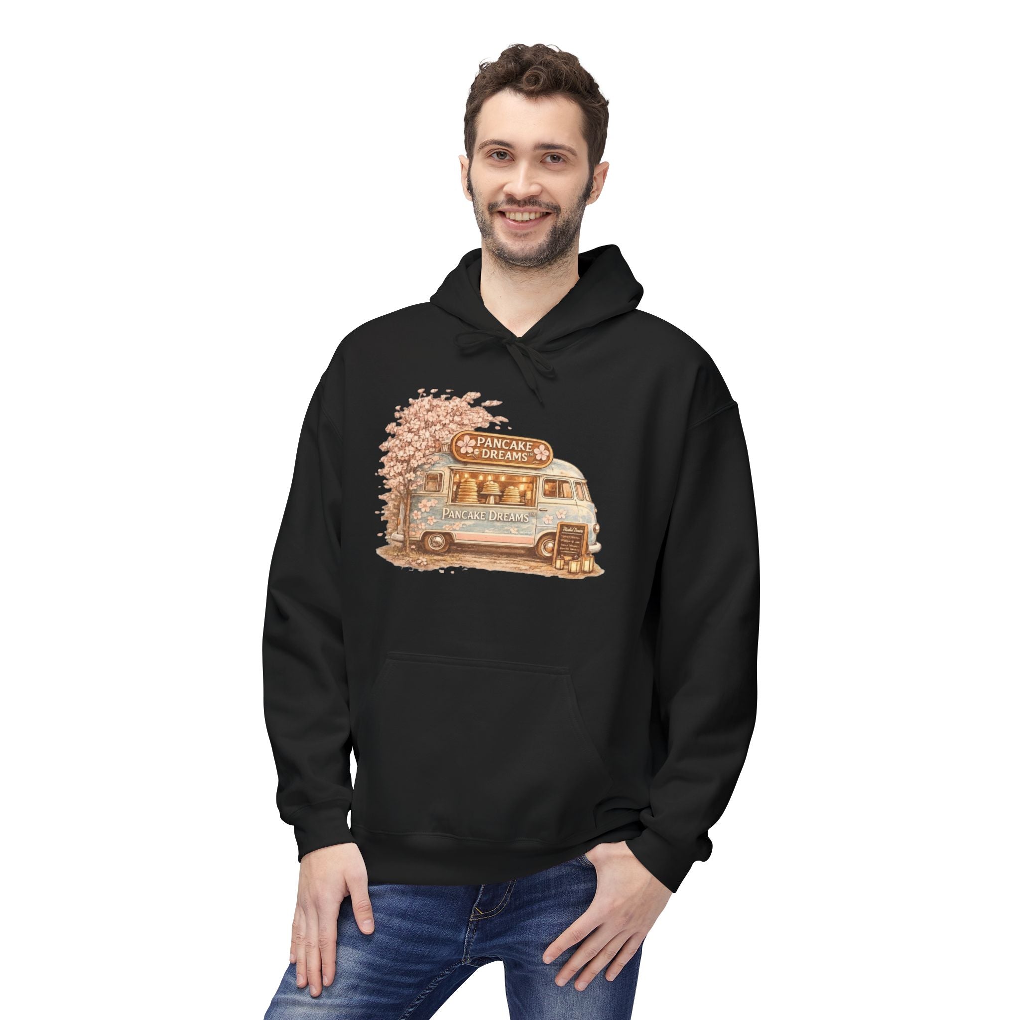 Pancake Dreams™ Vintage Camper Hoodie — Retro RV Travel Graphic Pullover