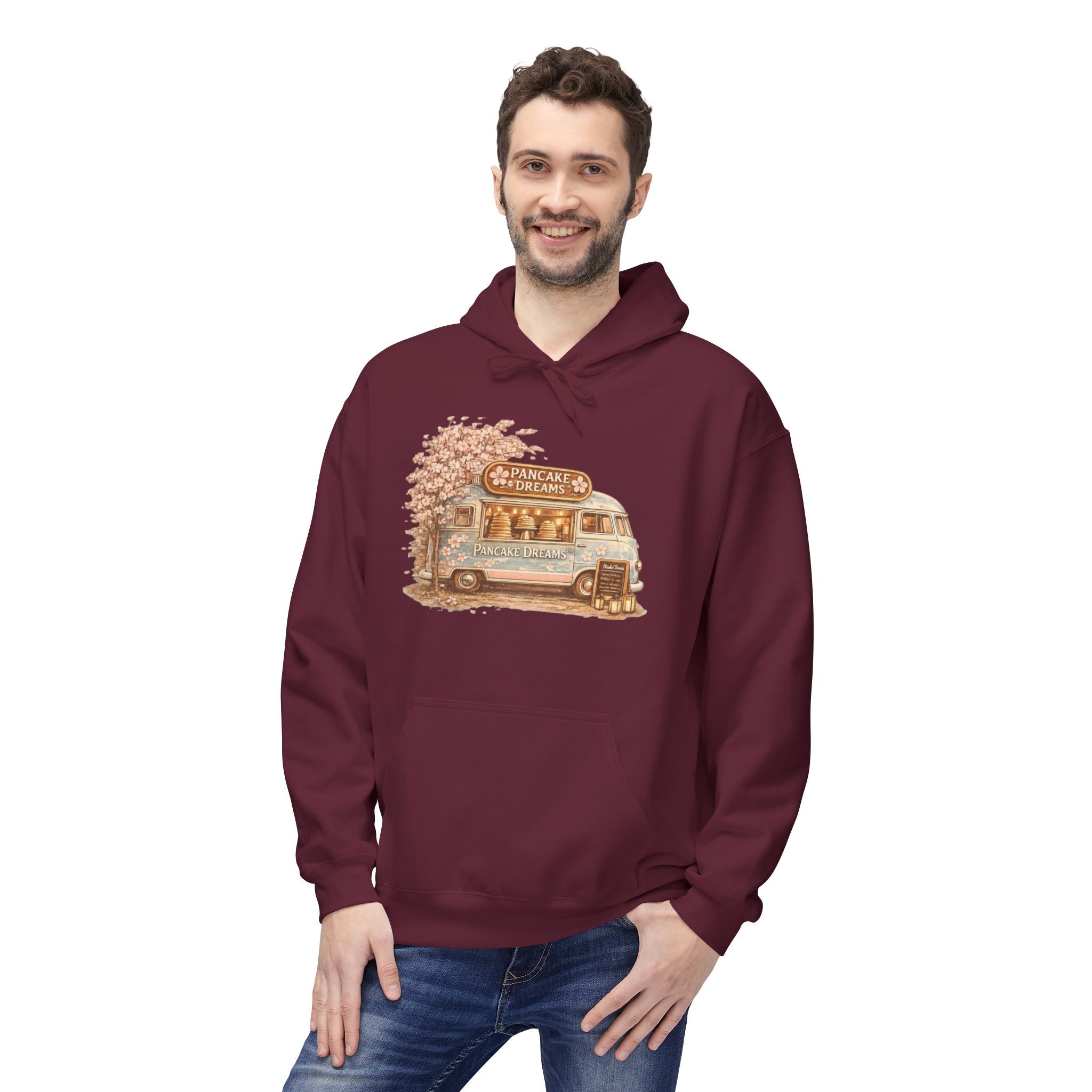 Pancake Dreams™ Vintage Camper Hoodie — Retro RV Travel Graphic Pullover