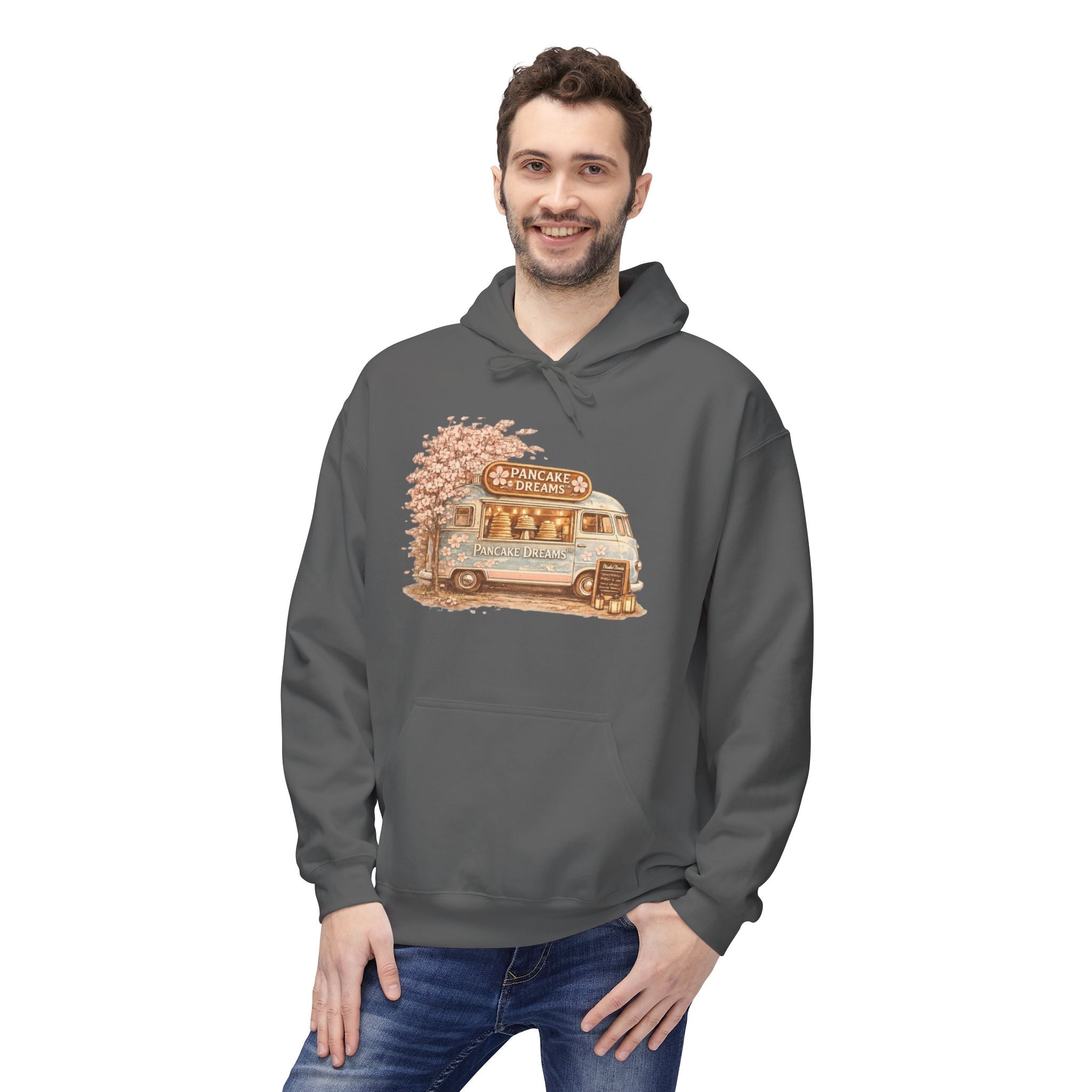 Pancake Dreams™ Vintage Camper Hoodie — Retro RV Travel Graphic Pullover