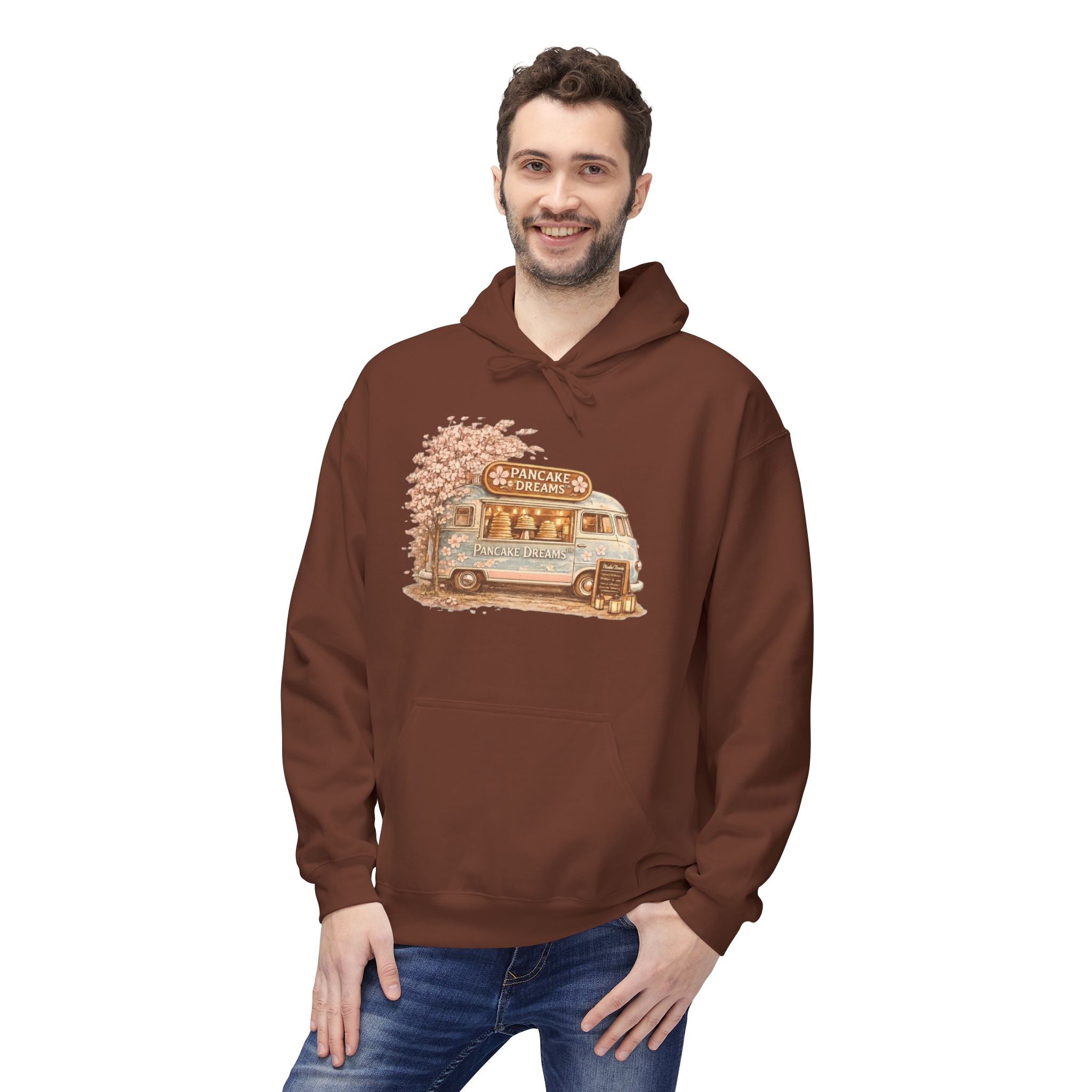 Pancake Dreams™ Vintage Camper Hoodie — Retro RV Travel Graphic Pullover