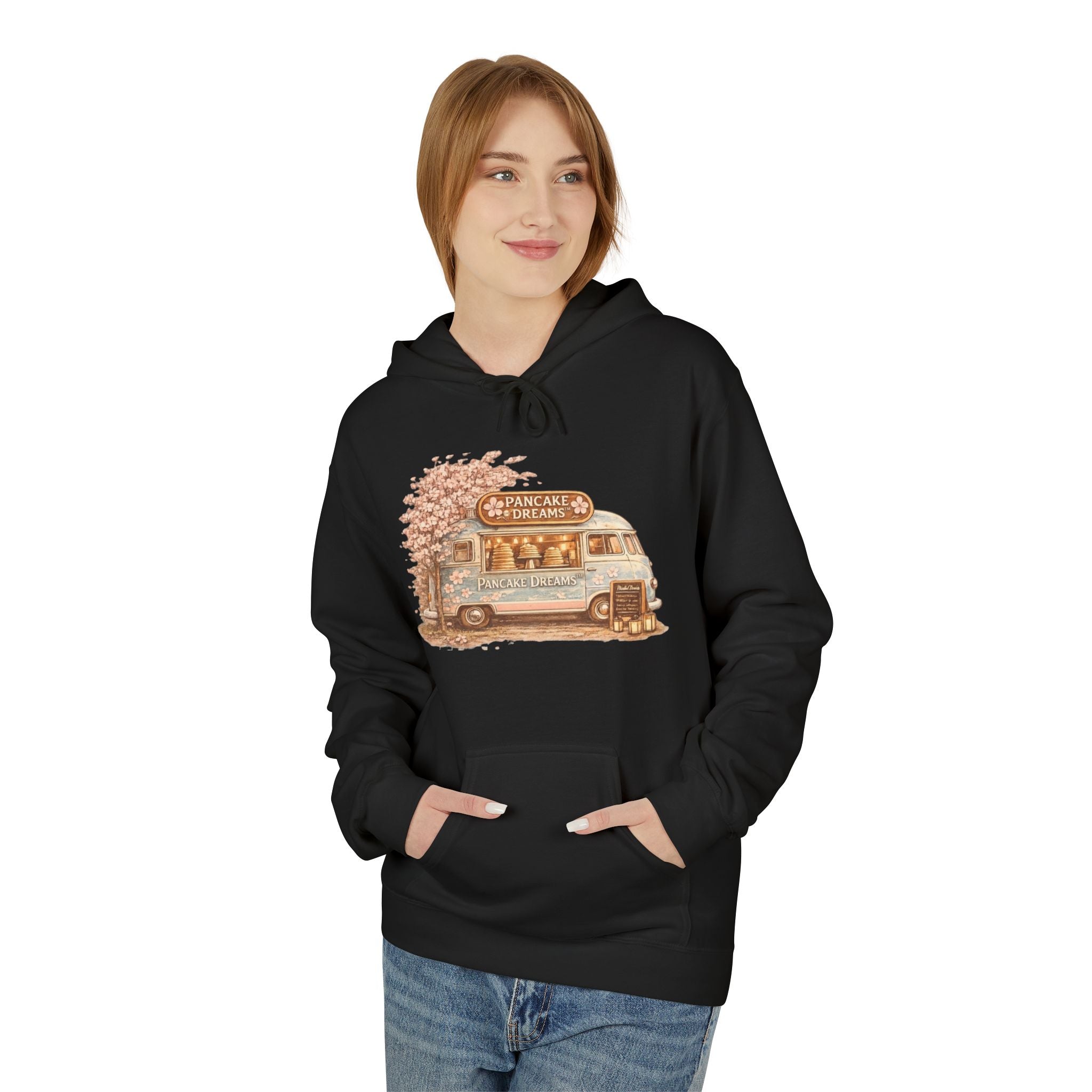 Pancake Dreams™ Vintage Camper Hoodie — Retro RV Travel Graphic Pullover