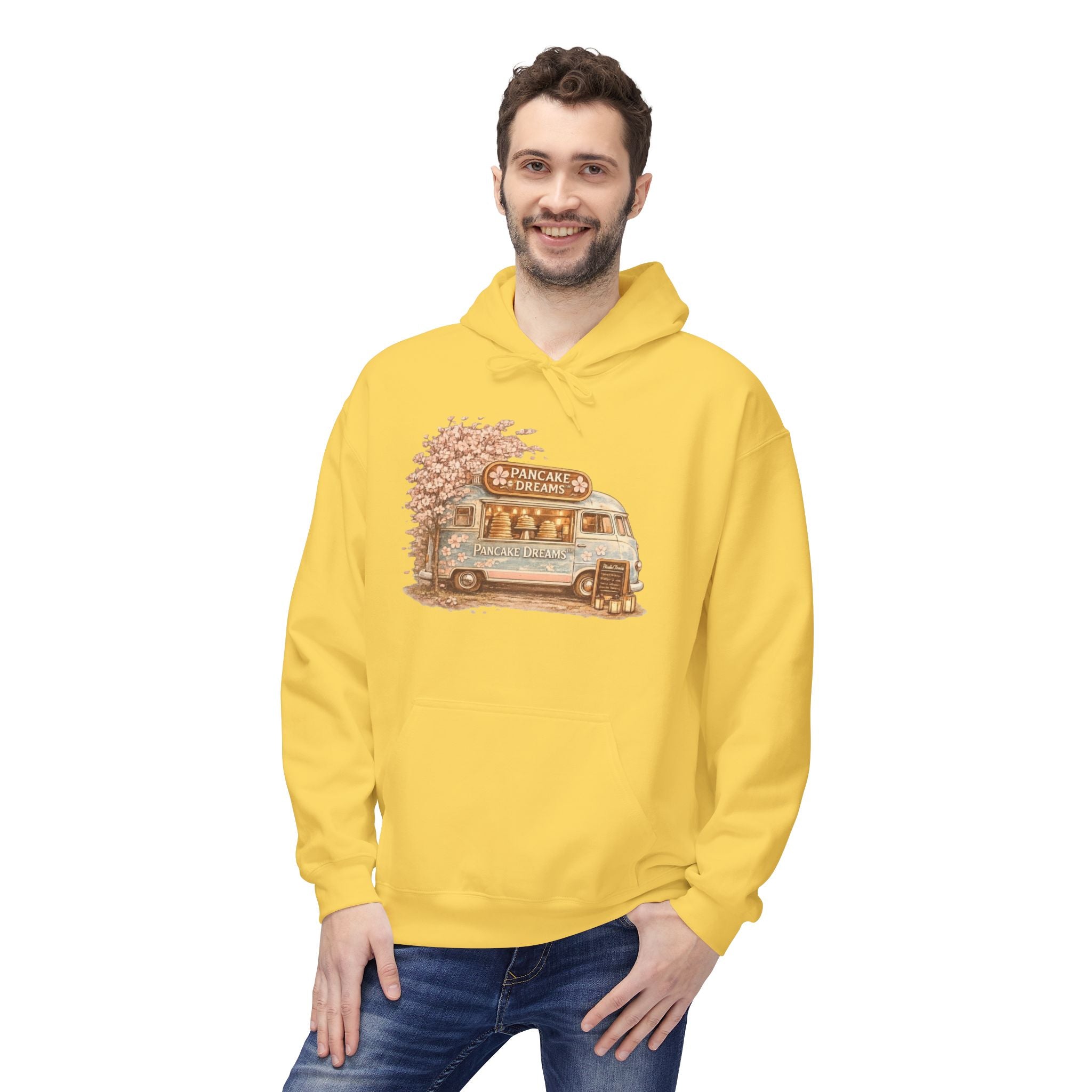 Pancake Dreams™ Vintage Camper Hoodie — Retro RV Travel Graphic Pullover