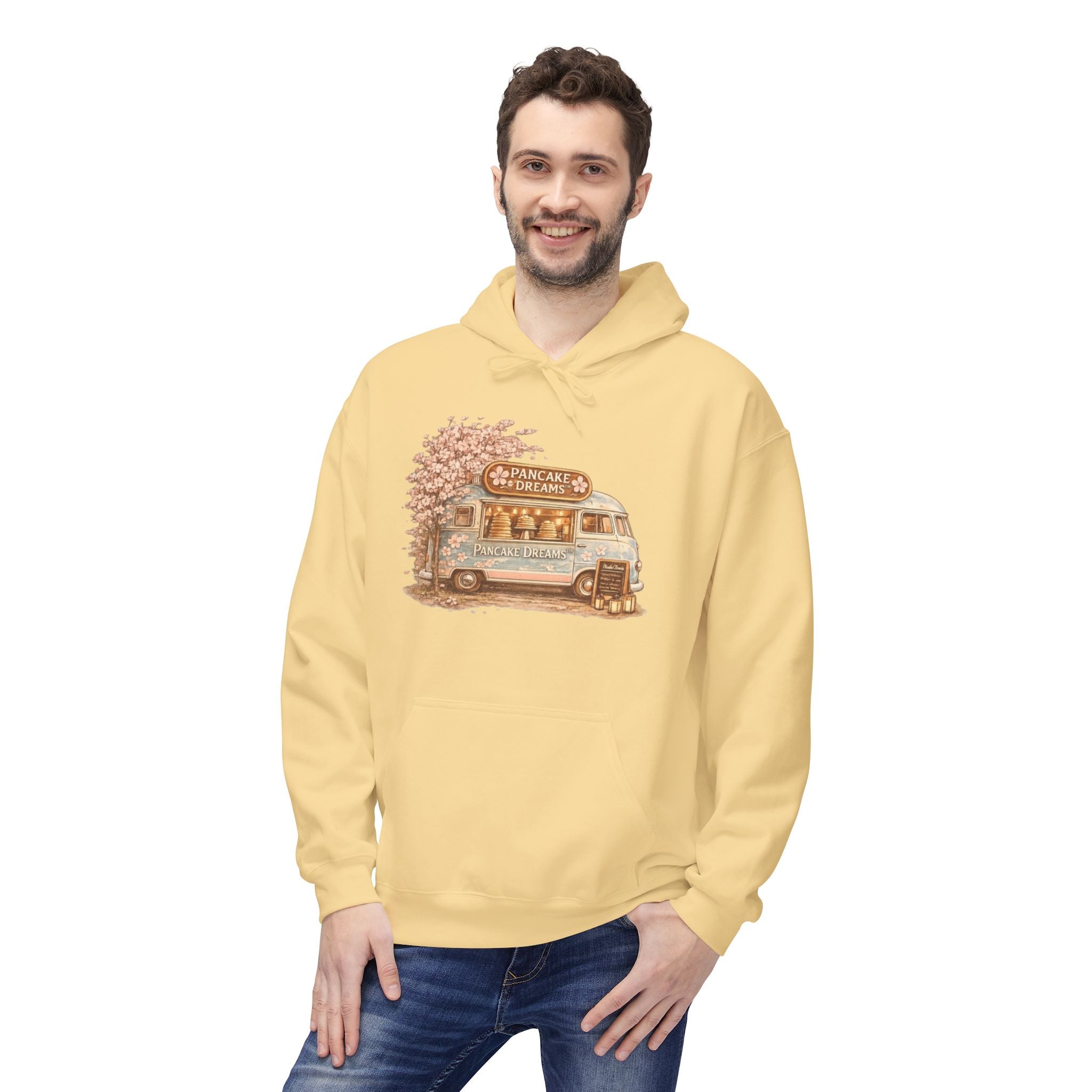 Pancake Dreams™ Vintage Camper Hoodie — Retro RV Travel Graphic Pullover